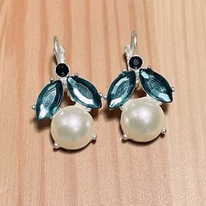 Faceted Leaf and Faux Pearl Drop Earrings